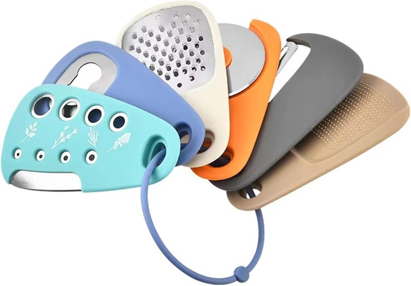 W. MM Kitchen Gadgets Set 6 Pieces, Space Saving Cooking Tools Kitchen Accessories-Garlic/Ginger Grinder, Cheese Grater, Vegetable/Fruit Peeler, Pizza Cutter, Herb Stripper, Bottle Opener, Gadgets Gift Set - Image 1